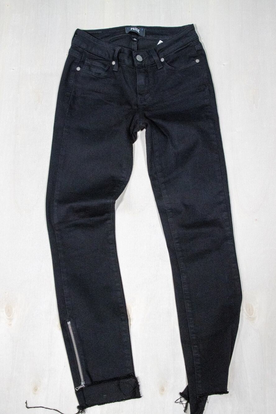 PAIGE Verdugo Crop Jeans Womens 25 Black Low Rise Skinny Stretch Denim USA